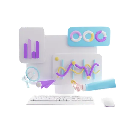 Monitor with graph growth  3D Icon