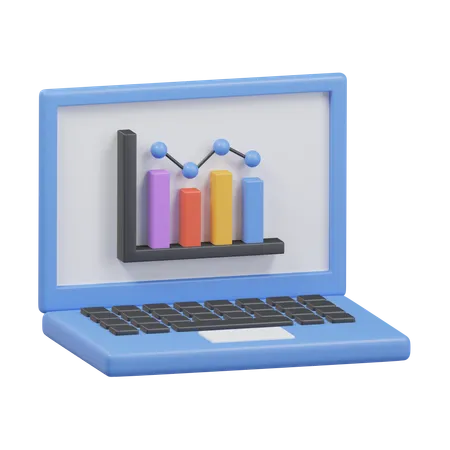 Laptop With Financial Chart And Graph 3 D Illustration 3D Icon