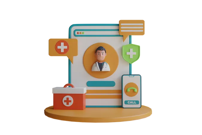 3 D Illustration Der Online Arztkonsultation Online Klinik Telemedizin Online Gesundheitsversorgung Und Medizinische Beratung 3 D Illustration 3D Illustration