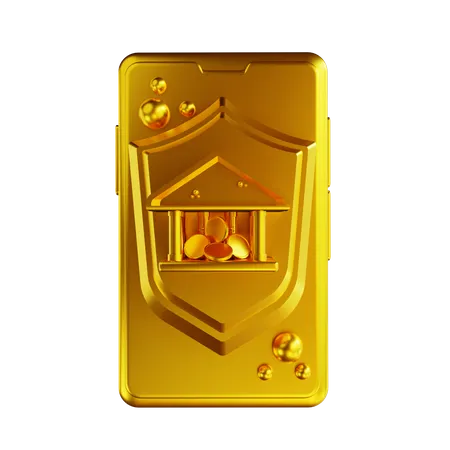 3 D Illustration Golden Security Mobile Banking 3D Illustration