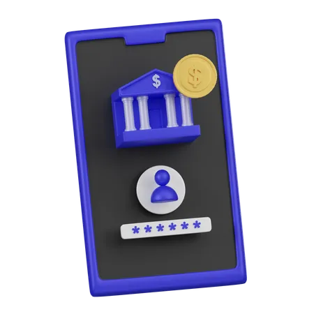 A 3 D Icon Depicting A Mobile Banking Application Interface With A Login Screen Featuring A Classic Bank Building And A Secure Password Field 3D Icon