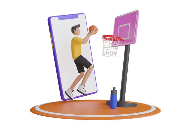 3 D Basketball On Smartphone Online Basketball Games Watch A Live Sports Event On Your Mobile Device 3 D Illustration 3D Illustration