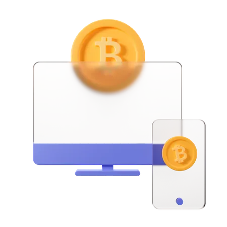 Transfer Bitcoin Sync Device Technology 3D Illustration