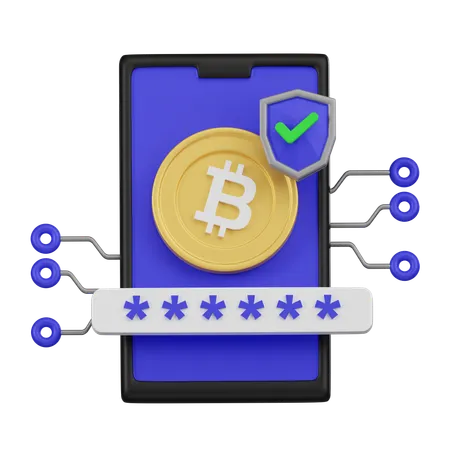 3 D Illustration Displaying A Smartphone With A Golden Bitcoin Shield And Circuit Symbolizing Secure And Widespread Adoption Of Cryptocurrency 3D Icon