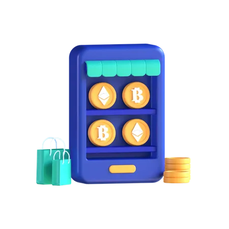 Online Bitcoin Shopping  3D Icon