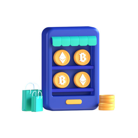 Online Bitcoin Shopping  3D Icon