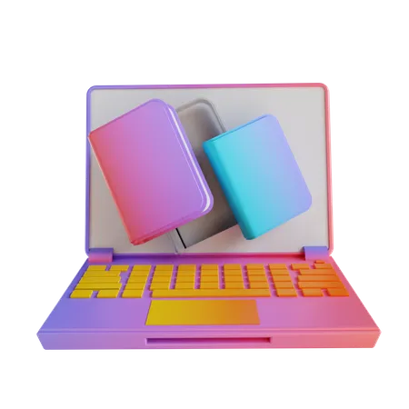3 D Illustration Colorful Laptop And Book 3D Illustration