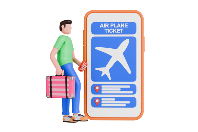 Online Booking Flight Ticket  3D Illustration