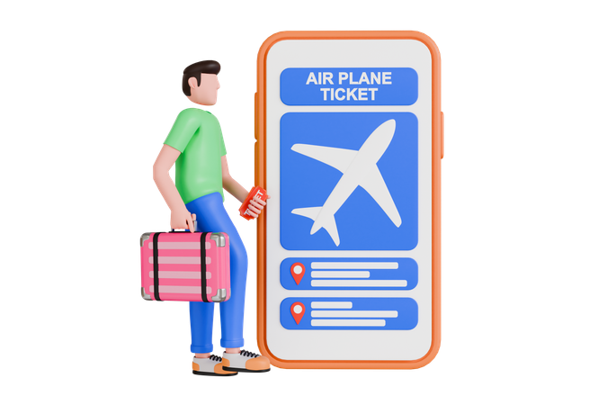 Online Booking Flight Ticket  3D Icon