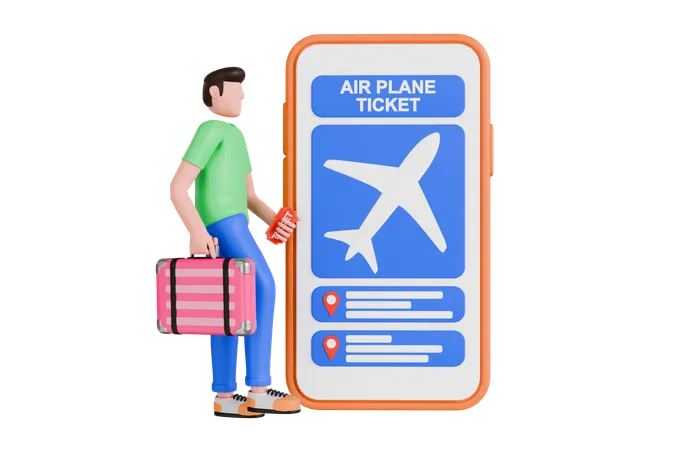 Online Booking Flight Ticket  3D Illustration