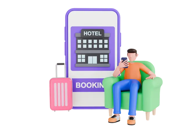 3 D Illustration Of Hotel Booking Online People Booking Hotel And Search Reservation For Holiday 3 D Illustration 3D Illustration