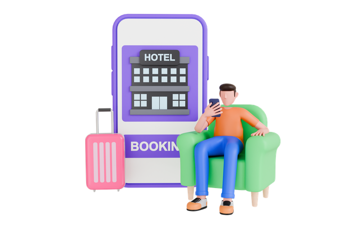 Online Booking Hotel  3D Illustration