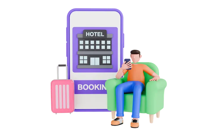 Online Booking Hotel  3D Illustration