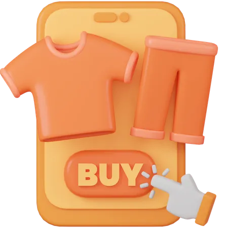 Online Apparel Shopping With Buy Button On Mobile App 3D Icon