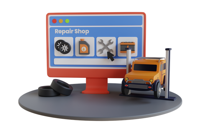 Online car repair service center  3D Illustration
