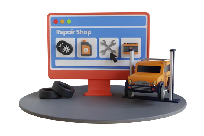 Online car repair service center  3D Illustration