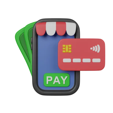 Online Shopping Online Payments Phone With Money And Credit Card 3 D Render Icon 3D Icon