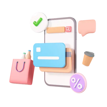 Concept For An Online Shopping Application E Commerce Smartphone Shopping And Promotion Icon 3D Illustration