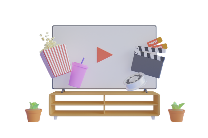 Online Cinema At Home  3D Illustration