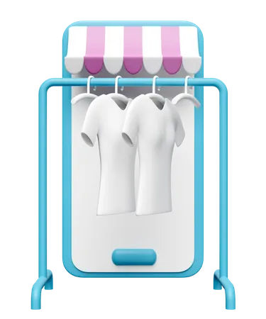 Smartphone Store Front With Coat Rack Shirt Hanger Isolated Online Shopping Concept 3D Icon