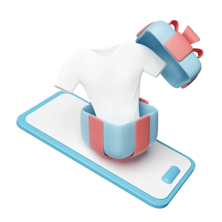 Smartphone With Shirt In Open Gift Box Isolated Online Shopping Concept 3D Icon