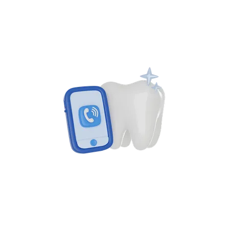 Human Tooth With Phone On White Background Call Center Dental Clinical Concept 3 D Render Icon 3D Icon