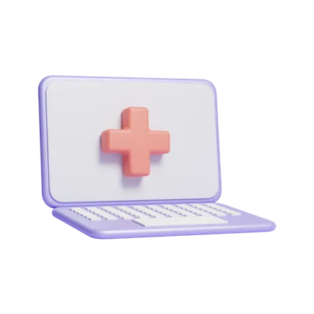 3 D Emergency Medical Sign With Laptop Or 3 D Medical Sign Icon 3D Icon