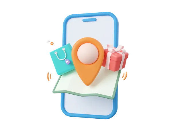 3 D Cartoon Design Illustration Of Shopping Online And Delivery Service On Smartphone Pin With Shopping Bag And Parcel Boxes On Map 3D Icon