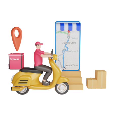 Online Delivery location tracking  3D Illustration