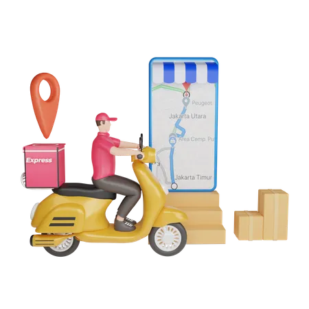 Online Delivery location tracking  3D Illustration