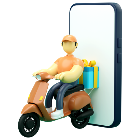 Online delivery man delivering gift via phone  3D Icon