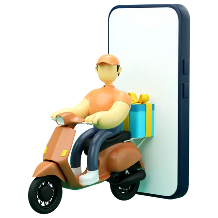 Online delivery man delivering gift via phone  3D Illustration