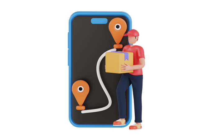 Online Delivery On Mobile Application  3D Icon
