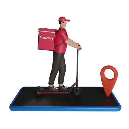 Online delivery service with scooter  3D Illustration