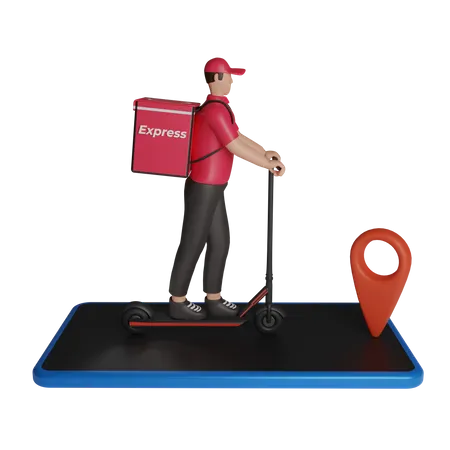 Online delivery service with scooter  3D Illustration