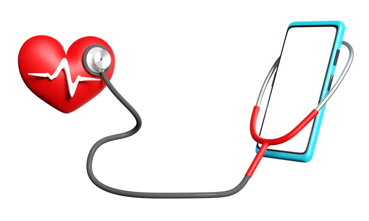 3 D Stethoscope With Smartphone And Blood Pressure Heart Rate Isolated 3D Icon