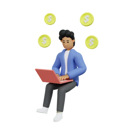 Online earning by businessman  3D Illustration