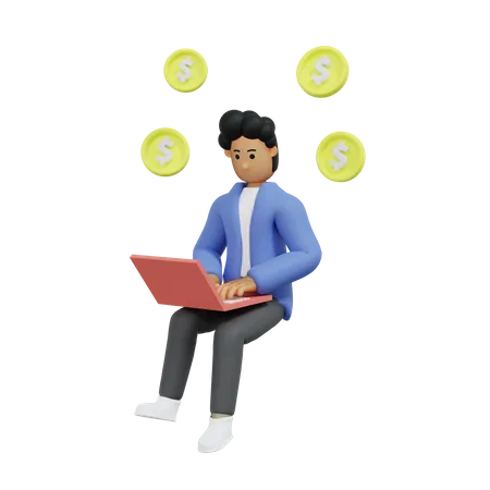 Online earning by businessman 3D Illustration