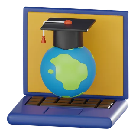Future Of Learning With Featuring A Graduation Hat And A Symbolic World Perfect For Showcasing The Evolution Of Education In A Digital Age 3 D Render Illustration 3D Icon
