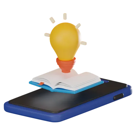 Book Idea Yellow Light Bulb And Open Book On Smart Phone Of Online Education And Innovative Ideas Ideal For Projects Seeking To Convey Of Online Learning 3 D Render Illustration 3D Icon
