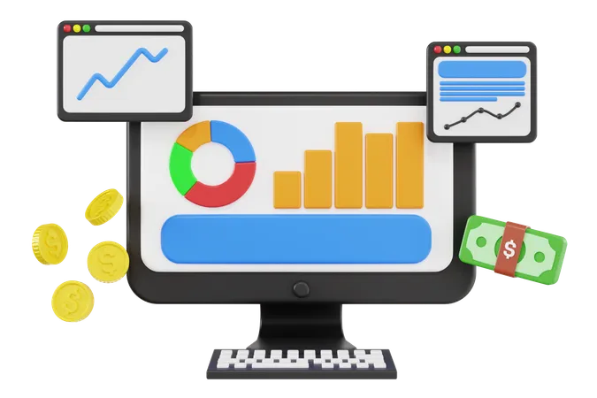 Online Financial Analytics  3D Illustration