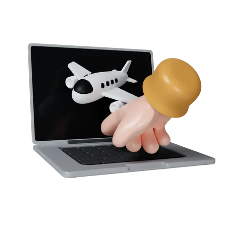 3 D Hand Gesture On Laptops And Airplane Icon Isolated On White Background 3 D Rendering Illustration Clipping Path 3D Icon