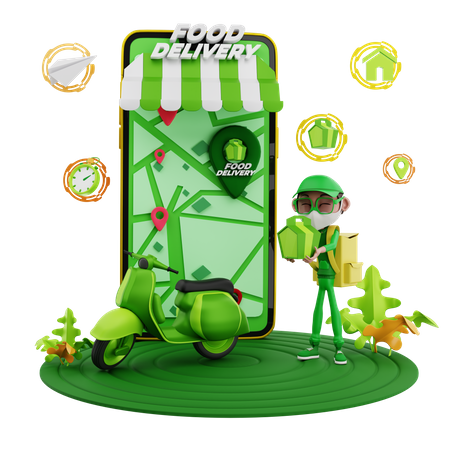 Online Food Delivery  3D Illustration