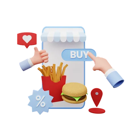 Online food order  3D Illustration