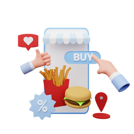 Online food order 3D Illustration