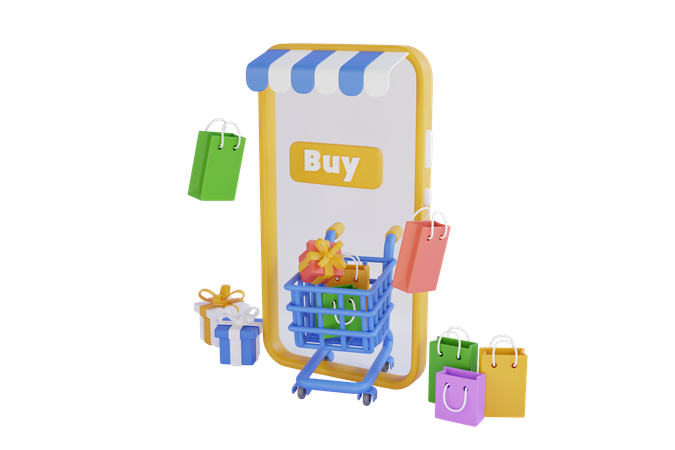 Online gift shopping application 3D Illustration