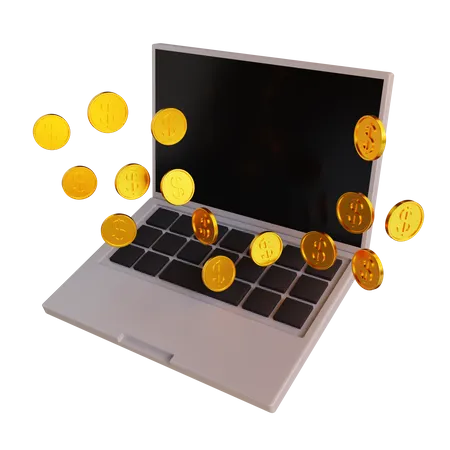 Laptop And Goldcoin 3D Icon