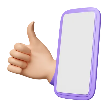 Mobile Phone 3 D Smartphone With Thumbs Up Isolated Online Shopping Certificate 3D Icon
