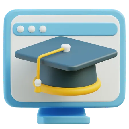 A Playful 3 D Illustration Of A Computer Monitor With A Graduation Cap On The Screen Symbolizing Virtual Graduation Ceremonies 3D Icon