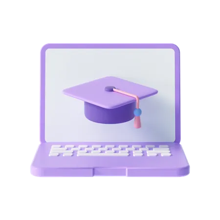 Square Academic Cap On Laptop Icon 3D Illustration